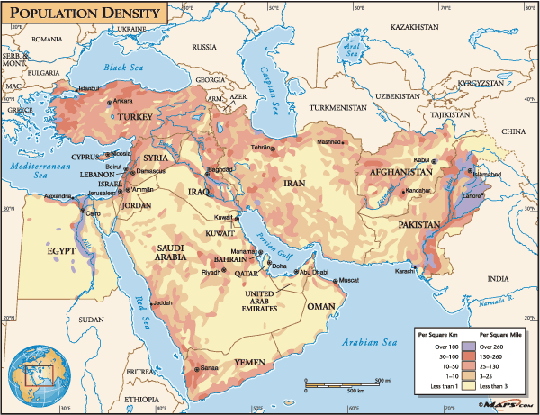 Population Distribution in Southwest Asia